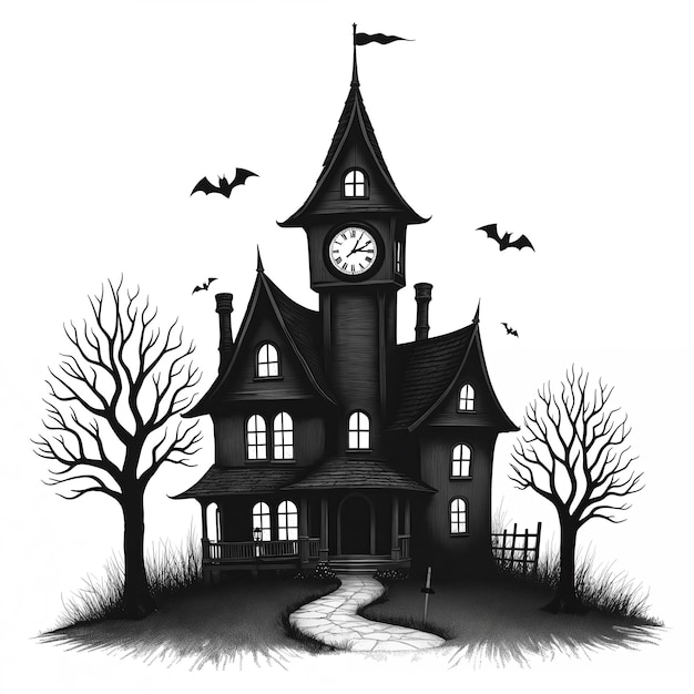 Witchs House in a Mysterious Graveyard at Halloween