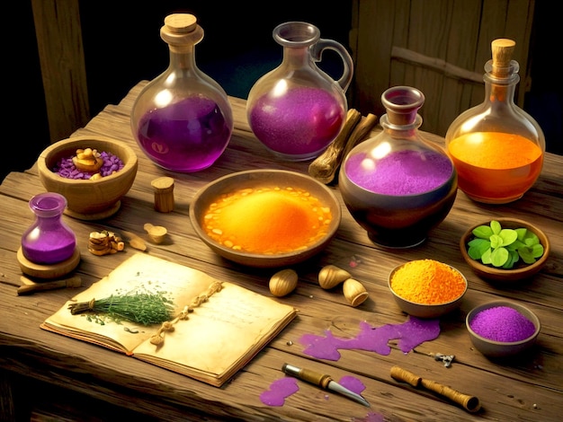 Photo witchs potion ingredients laid out