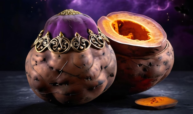 Photo witchy sweet potato ultra detailed hyperrealism epic baroque opulent majestic filigree