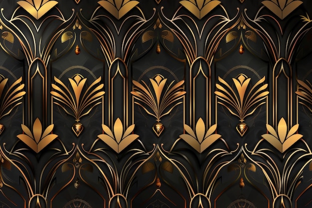 With art deco patterns in black and gold for a sophisticated and sleek wallpaper generative AI is used