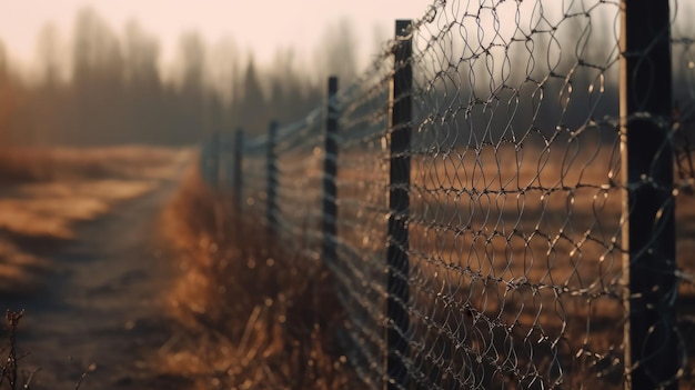 With blurry barbed wire rod fence Generative ai