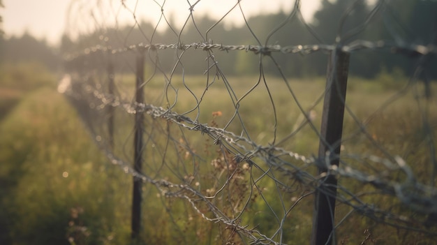 With blurry barbed wire rod fence Generative ai