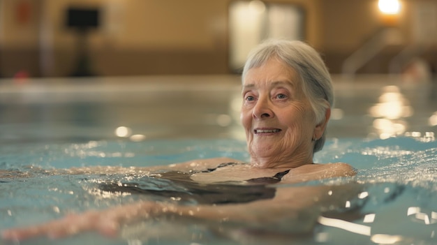 With each gentle stroke and kick a senior woman finds joy and vitality in the pool her exercises imb