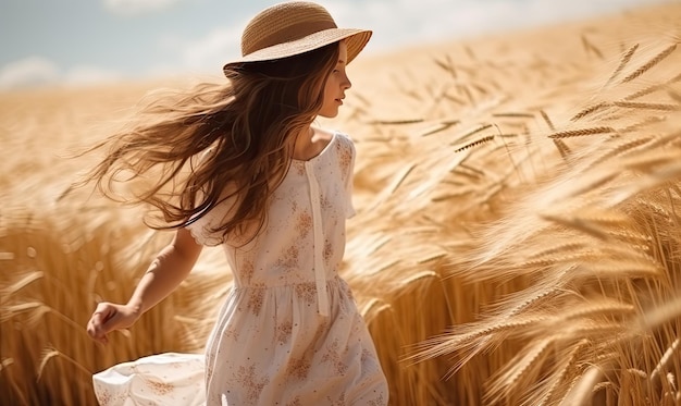 With each step the girl becomes one with the wheat field