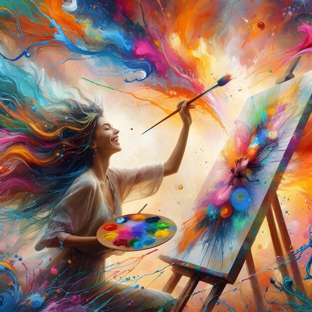 Photo with gentle strokes and bursts of vibrant colors they transform blank canvases into enchanting mast