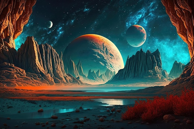 With its stunning landscapes vivid colors and enchanting skies a new and beautiful planet offers a breathtaking and unforgettable view AIgenerated