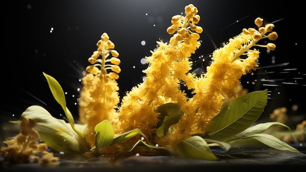 With Pollen Catkins and Yellow Flower Pollen Illumination