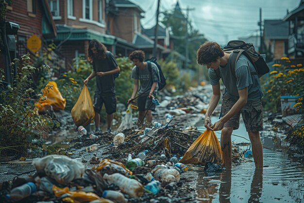 Photo with residents picking up trash