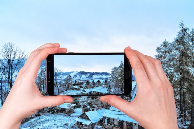 With views of the Tatras villas in Zakopane winter morning