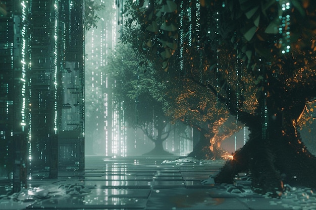 Within the digital foliage binary code forms a lab generative ai