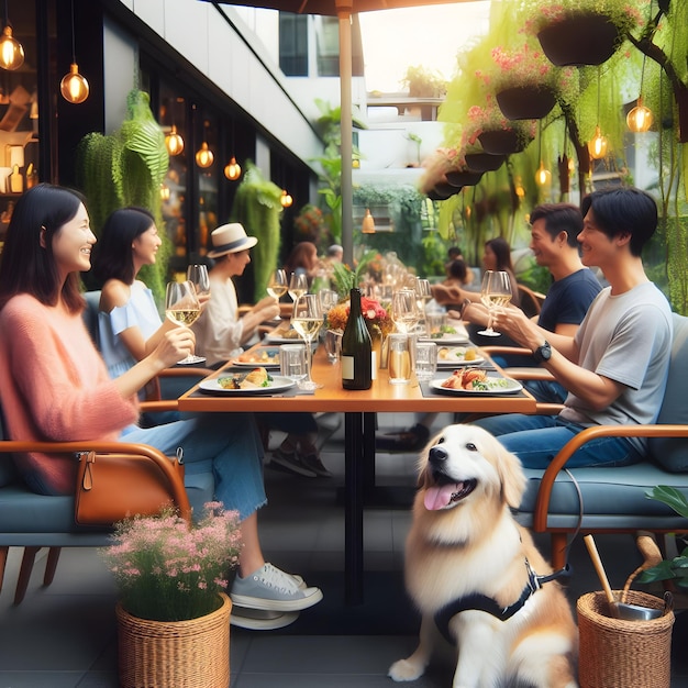 Within the welcoming ambiance of a petfriendly restaurant patio diners enjoy al fresco dining with