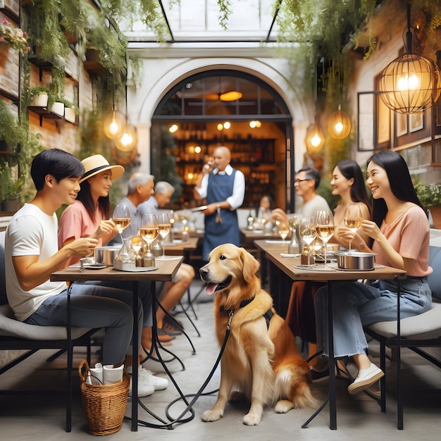 Within the welcoming ambiance of a petfriendly restaurant patio diners enjoy al fresco dining with