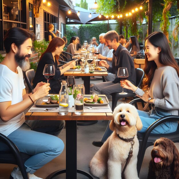 Within the welcoming ambiance of a petfriendly restaurant patio diners enjoy al fresco dining with