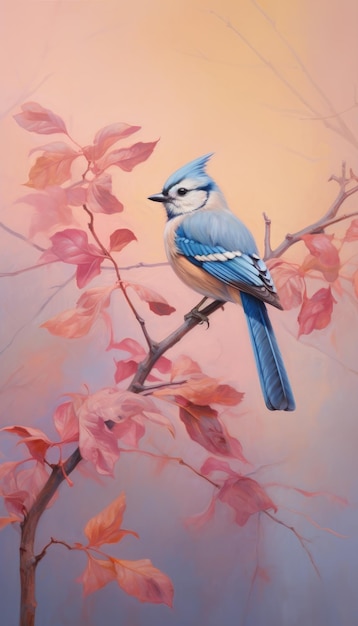 Witness the beauty of nature through the lens as a majestic blue jay perches gracefully