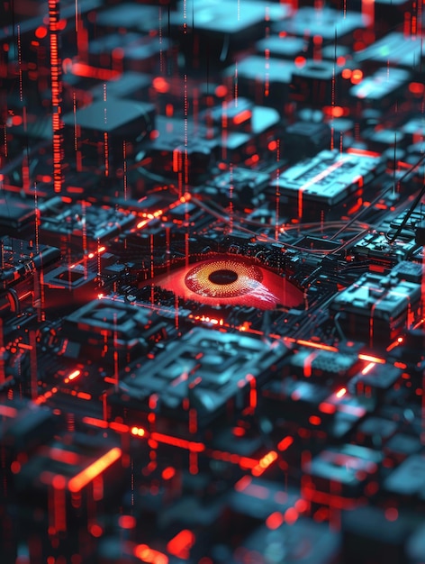 Witness the consequences of a cybersecurity breach where digital privacy invasion and relentless online surveillance unveil vulnerabilities in our digital defenses 3D render