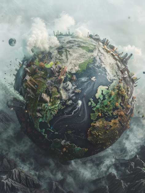 Witness the fragile state of Earth challenged by rampant pollution unchecked deforestation and an escalating climate crisis calling for a unified response super realistic