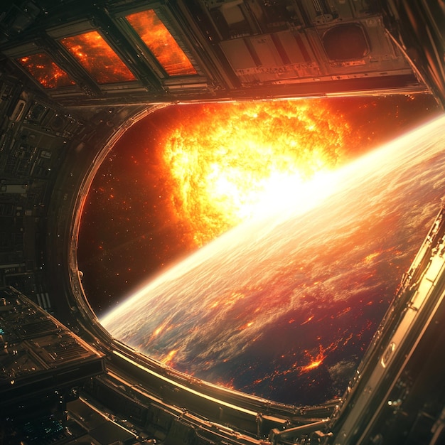 Witness a solar flare from a space stations shielded observation deck