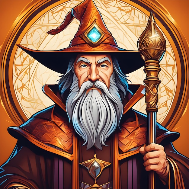 Wizard with a long beard in a medieval costume Vector illustration