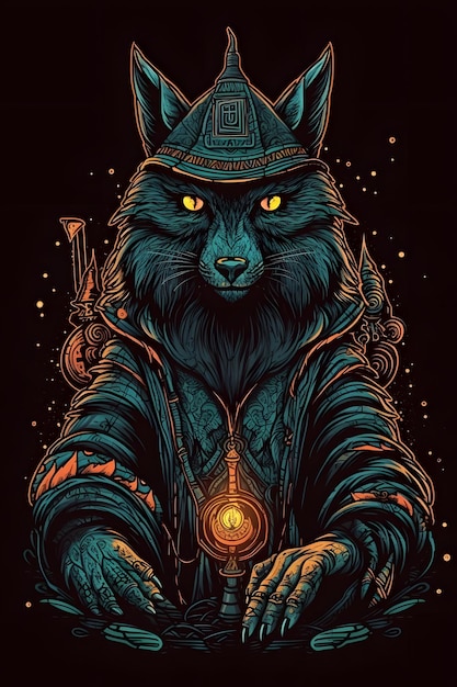 wizard wolf vector art black background