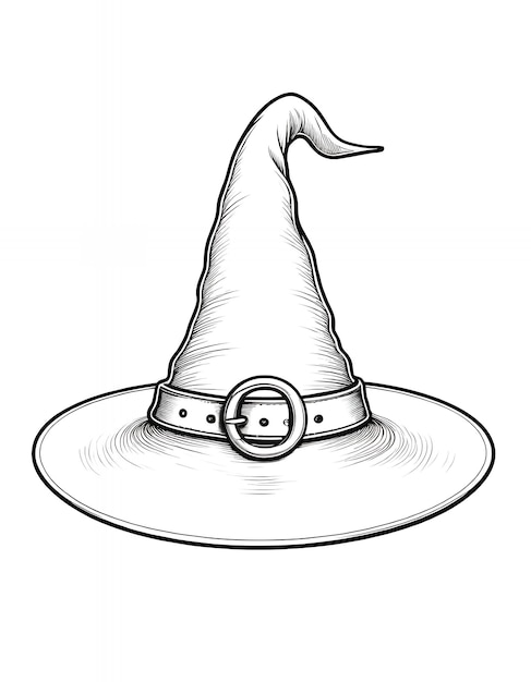 A wizards hat with a belt set against a Halloween coloring page background