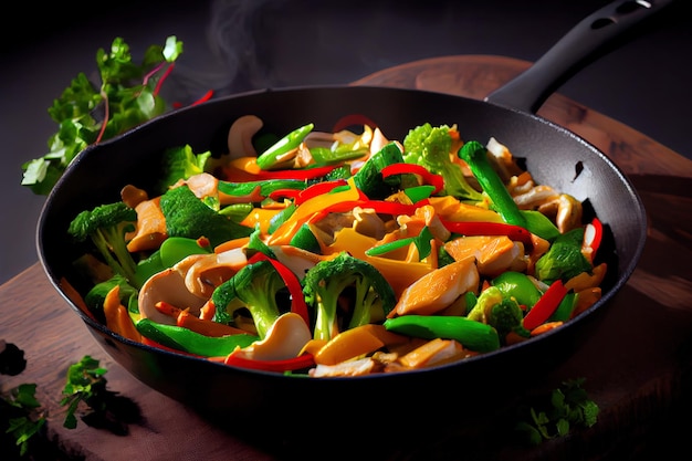 Wok stir fry vegetables with chicken fillet