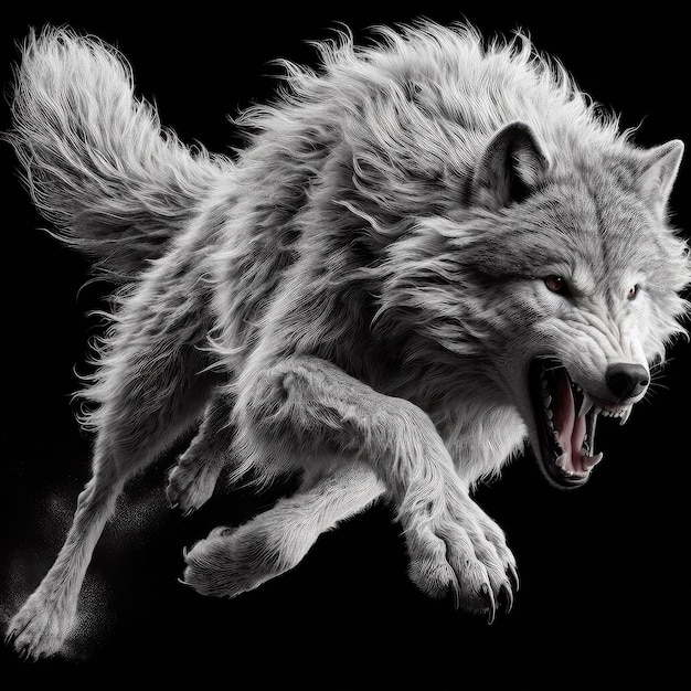 Photo wolf attack black background 3d design