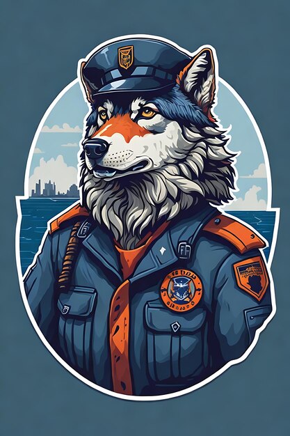 wolf the coast guard illustration flat design sticker vector no background