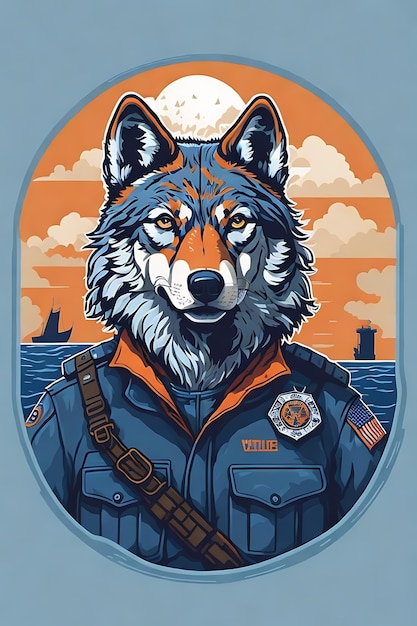 wolf the coast guard illustration flat design sticker vector no background