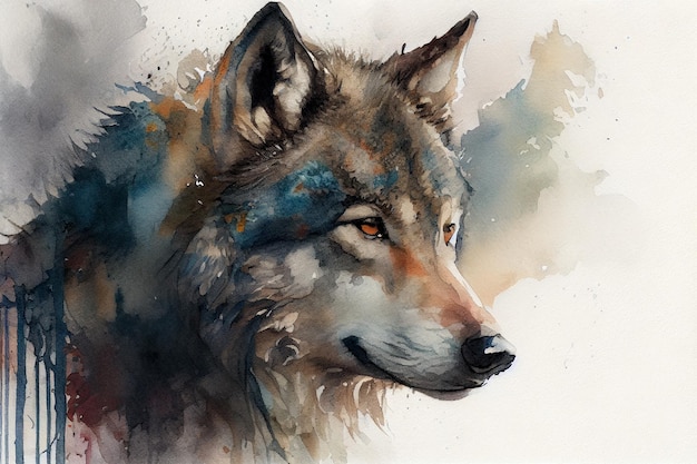 Wolf drawing with bit of watercolour generative ai