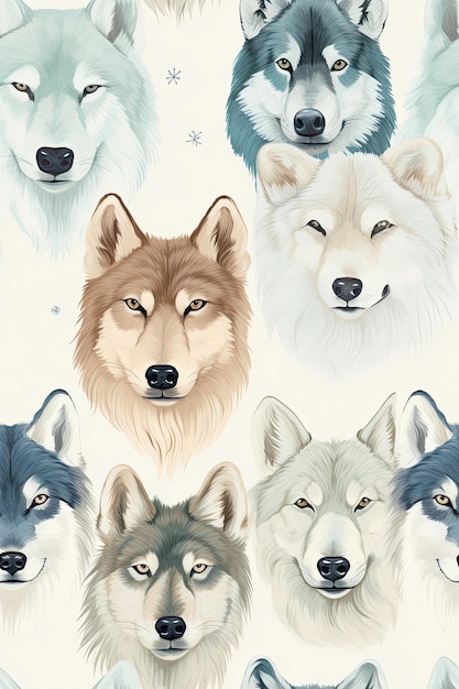 Wolf faces seamless tiles