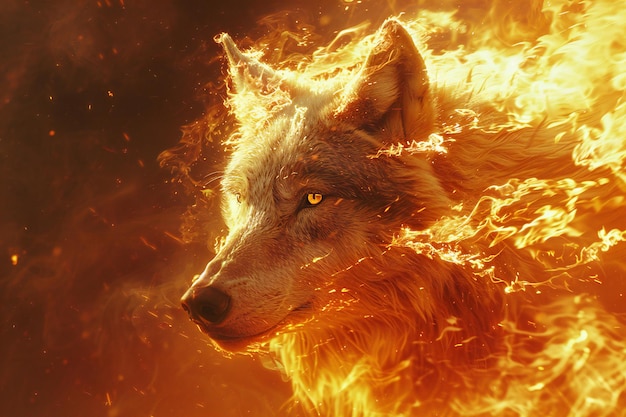 Photo a wolf in flames with a fire background