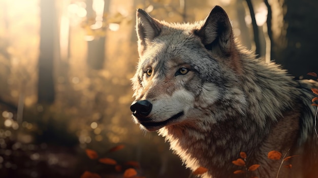 Wolf in forest Illustration AI GenerativexA