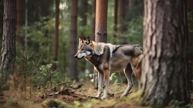 Wolf in forest Illustration Generative AIxD