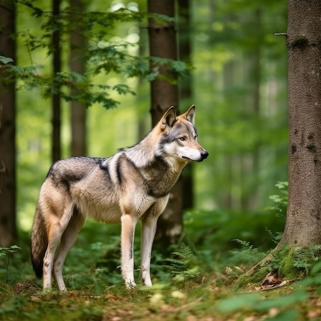 Wolf in forest Illustration Generative AIxD