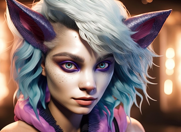 Wolf fox big ears human animal hybrid anime girl manga style illustration generative ai