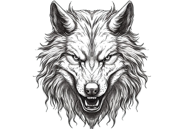 Photo wolf head black and gray illustration