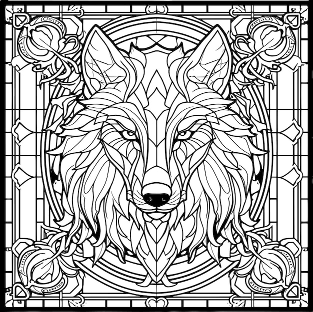 Photo a wolf head on a geometric pattern with flowers and a design that says wolf