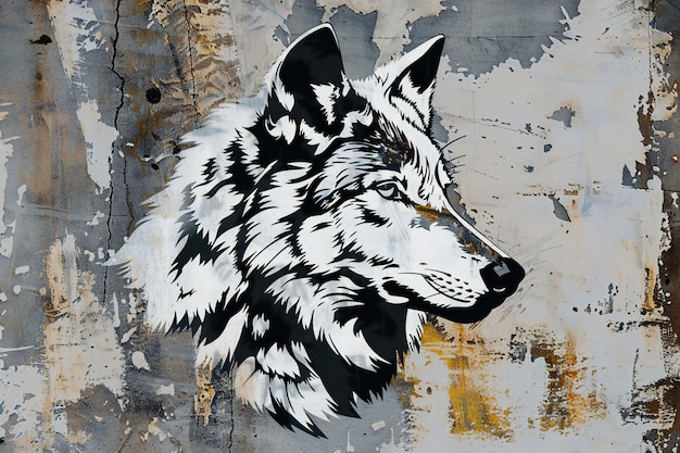 Wolf head on grunge background Grunge illustration