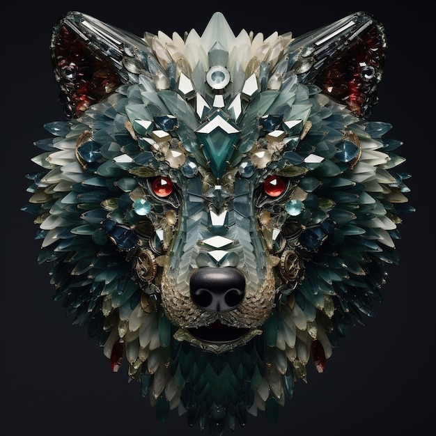 A wolf head made of beautiful gemstones Wildlife Animals Decorations Illustration Generative AI