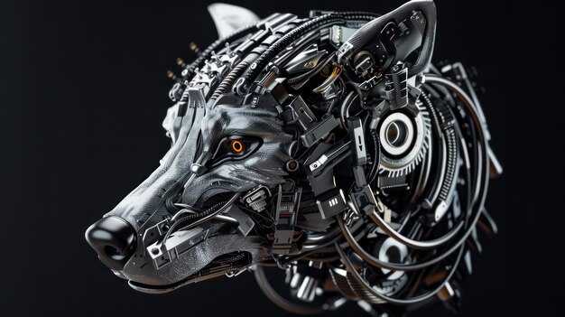 Photo wolf head predator animal robot cybernetic warrior cyborg ai generated image