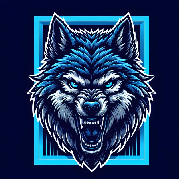 a wolf head with a blue background that says wolf