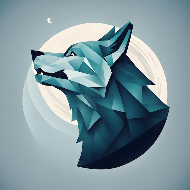 Photo a wolf head with a blue and white geometric pattern