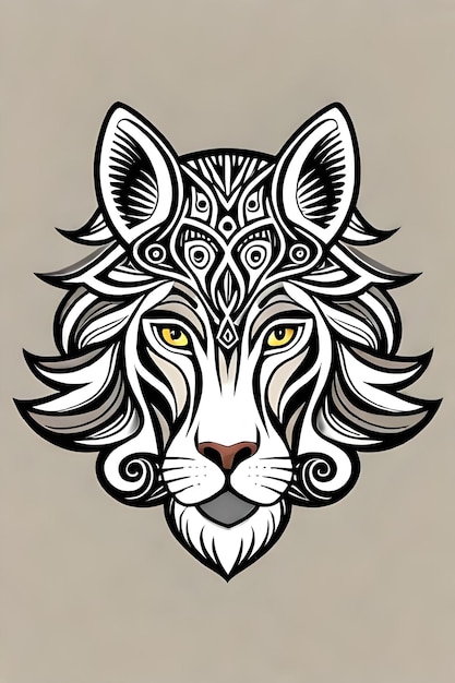 A wolf head with a gold and silver pattern.