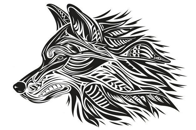 Photo wolf head with tribal ornament vector illustration ready for vinyl cutting