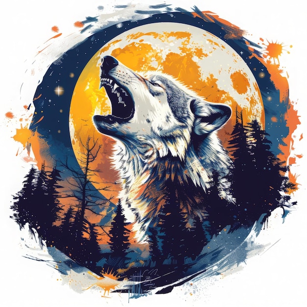 Photo a wolf howling at a full moon