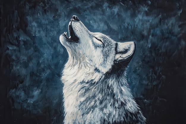 Photo a wolf howling at the moon in a dark textured background