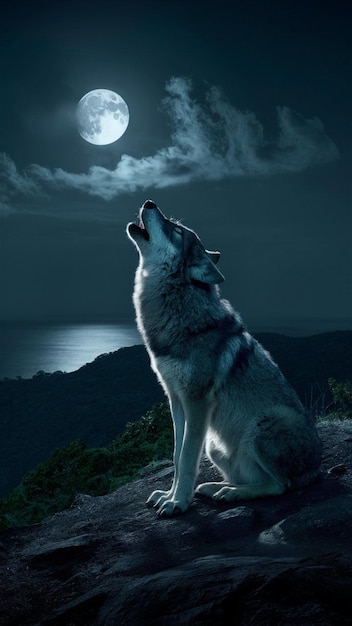 a wolf howling at the moon