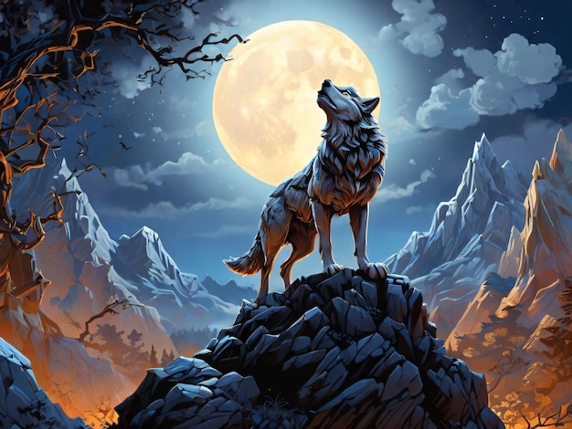 Wolf Howling With Magical Moonlit Background_2