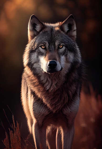 Wolf im Abendlicht generative AI