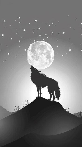 a wolf is on a mountain with stars in the background